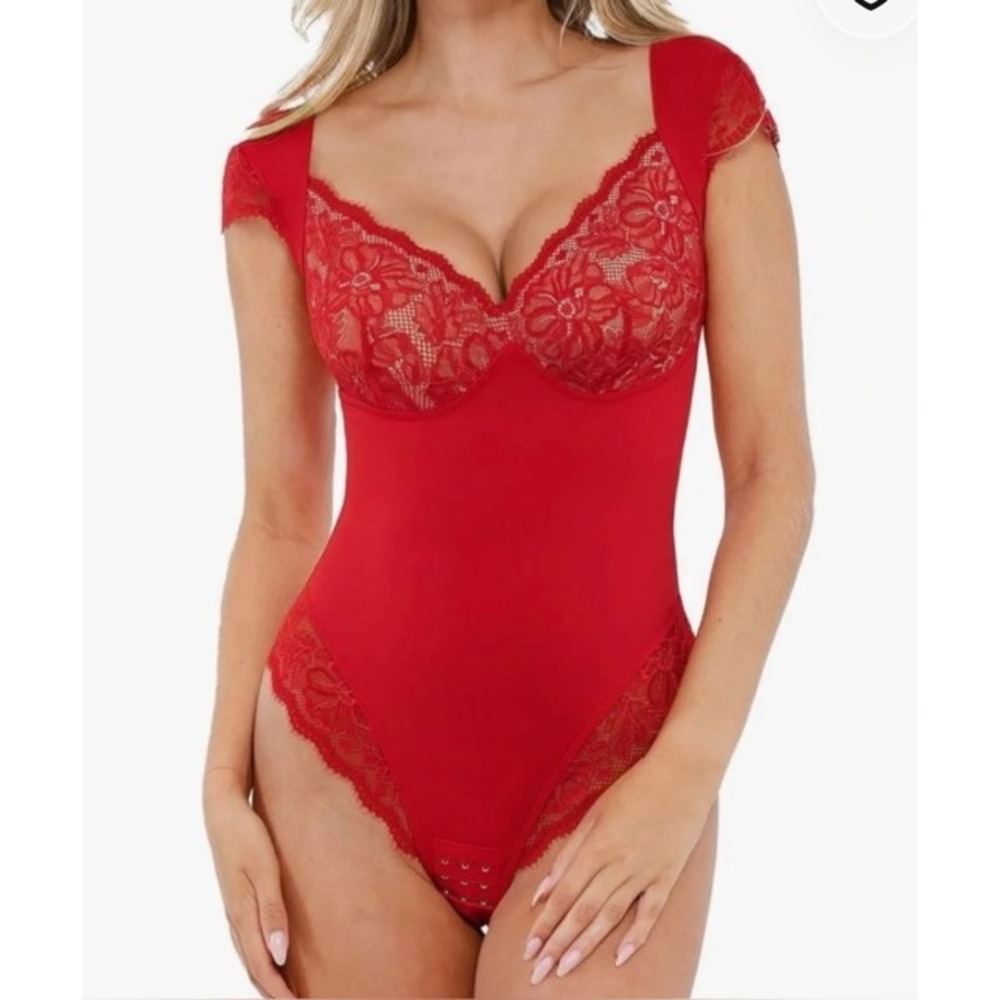 Popilush Shapewear Bodysuit Size 3XL Red Lace Smoothing Sexy Intimate Romantic